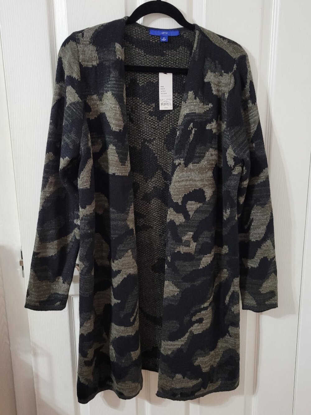 Apt 9 Black Long Camo Open Front Cardigan Size M - NWT